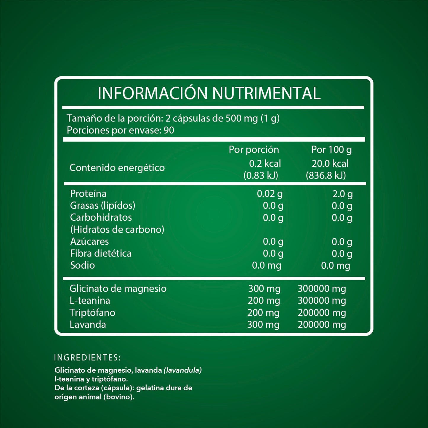 L-Teanina con Glicinato de Magnesio, Triptófano y Lavanda | Suplemento Natural en Cápsulas – 180 cápsulas (3 meses)