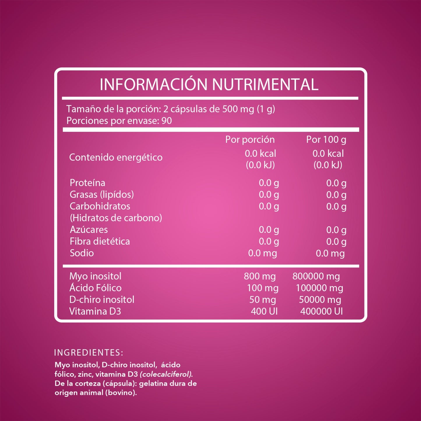 Inositol 40:1 con Ácido Fólico, Zinc y Magnesio | Suplemento en Cápsulas – 180 cápsulas (3 meses)