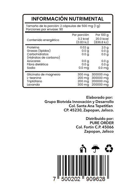 L-Teanina con Glicinato de Magnesio, Triptófano y Lavanda | Suplemento Natural en Cápsulas – 180 cápsulas (3 meses)