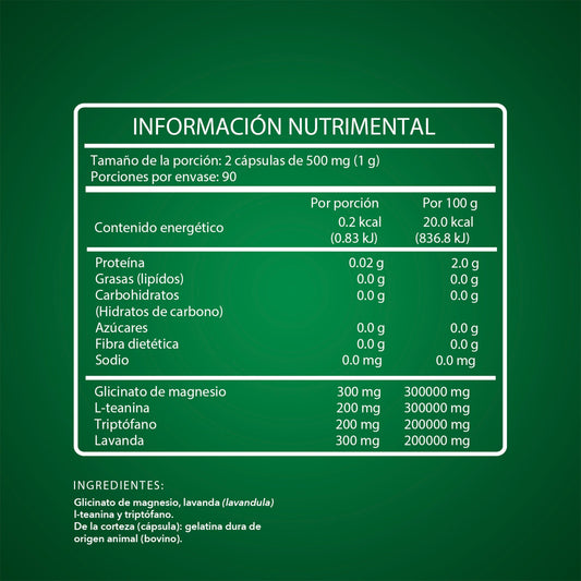 L-Teanina con Glicinato de Magnesio, Triptófano y Lavanda | Suplemento Natural en Cápsulas – 180 cápsulas (3 meses)
