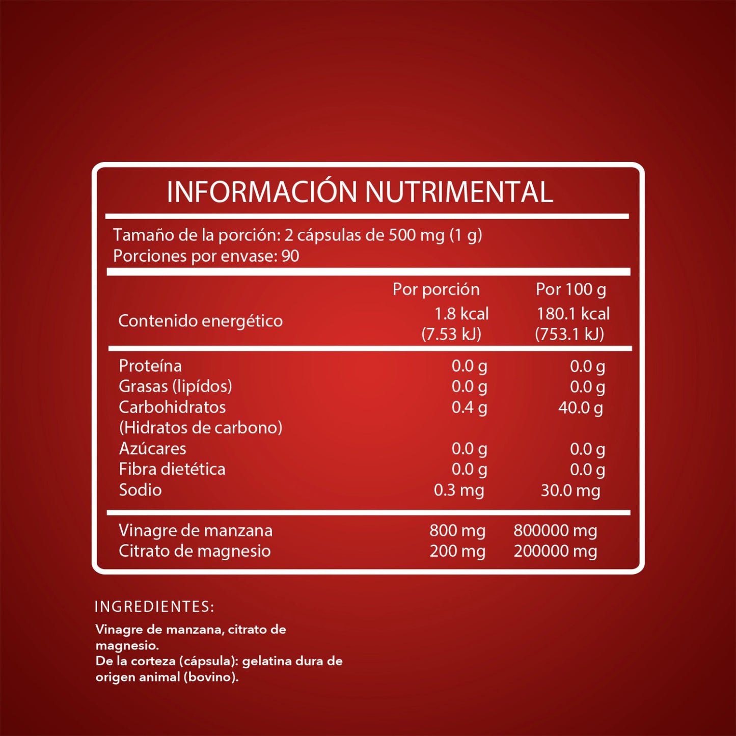 Vinagre de Manzana + Citrato de Magnesio | Suplemento Natural en Cápsulas – 180 cápsulas (3 meses)