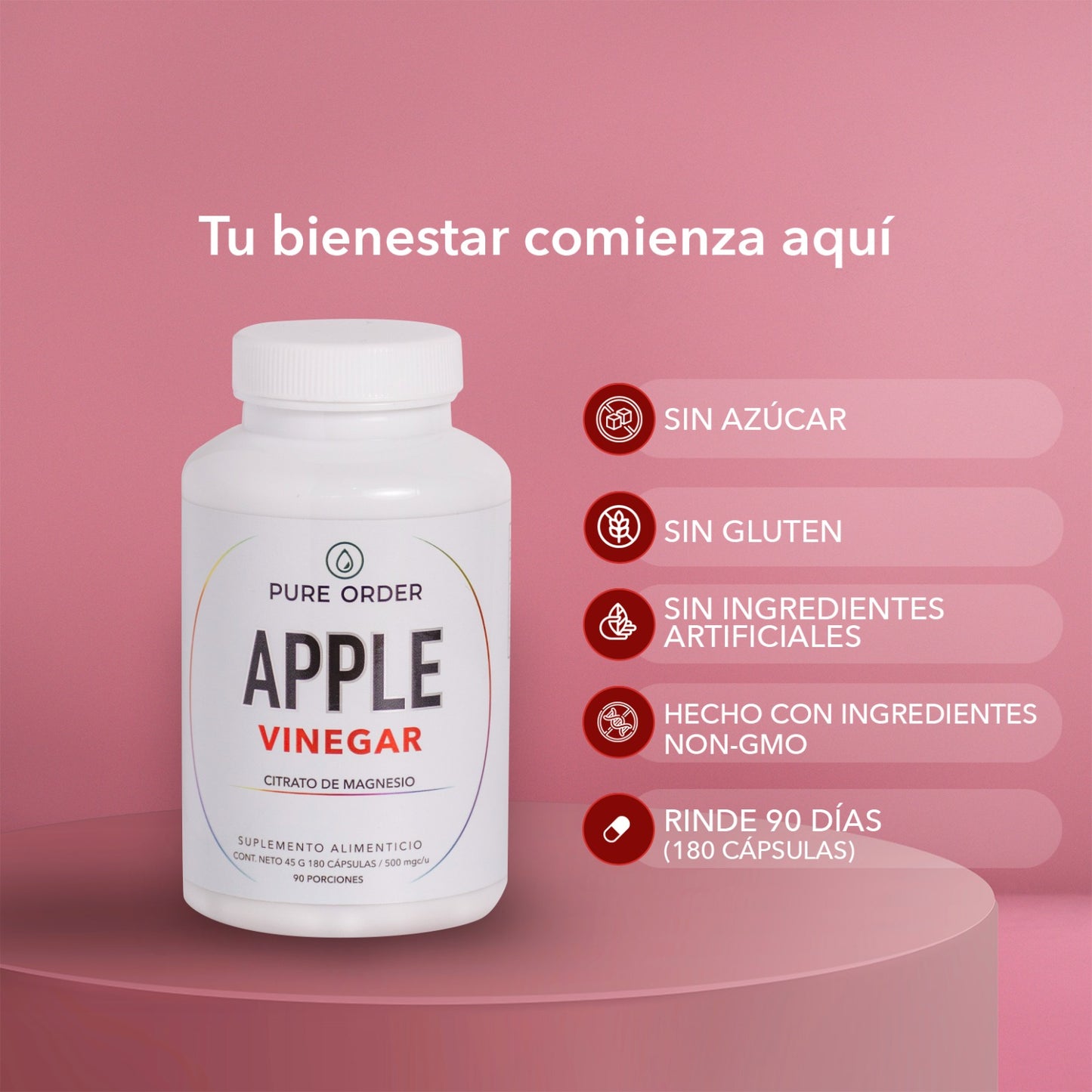 Vinagre de Manzana + Citrato de Magnesio | Suplemento Natural en Cápsulas – 180 cápsulas (3 meses)