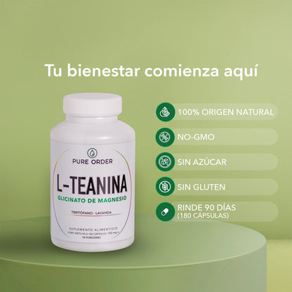 L-Teanina con Glicinato de Magnesio, Triptófano y Lavanda | Suplemento Natural en Cápsulas – 180 cápsulas (3 meses)