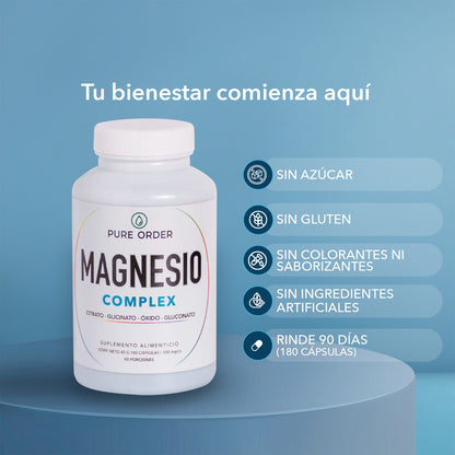 𝗠𝗔𝗚𝗡𝗘𝗦𝗜𝗢 𝗖𝗢𝗠𝗣𝗟𝗘𝗫 (Citrato, Glicinato, Óxido y Gluconato) – Cápsulas