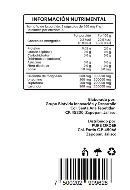 L-Teanina con Glicinato de Magnesio, Triptófano y Lavanda | Suplemento Natural en Cápsulas – 180 cápsulas (3 meses)
